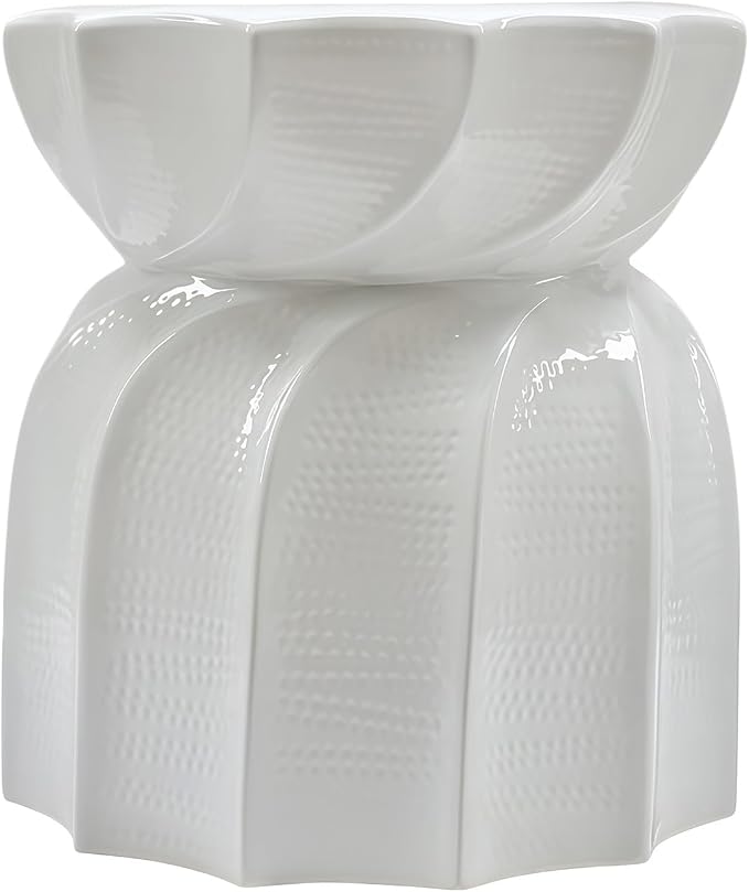 Decorative Ceramic Garden Stool, Hand-Crafted Outdoor Side Table, Shoe Changing Drum Stool for Patio, Living Room Accent Furniture(White 8)