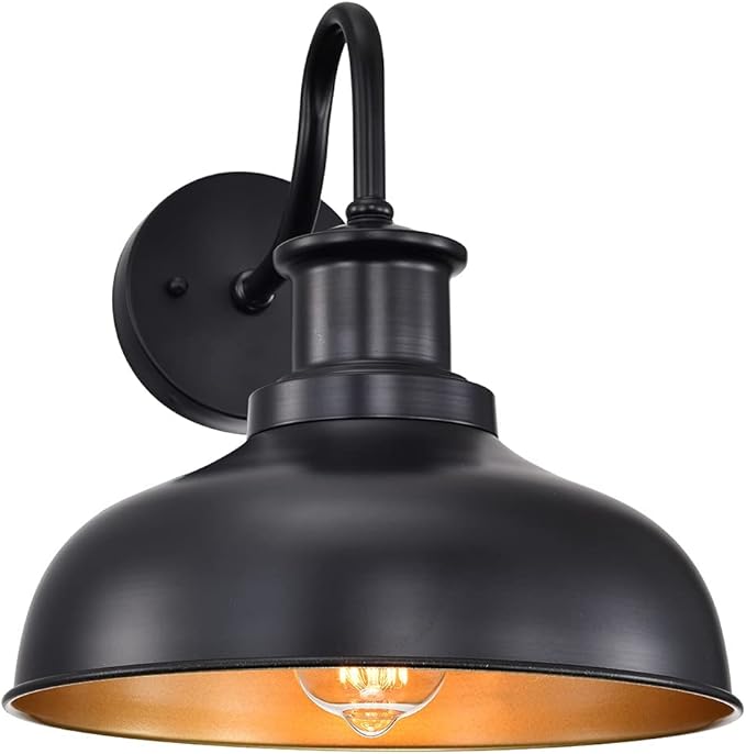 Outdoor Barn Light Outdoor Wall Sconce Farmhouse Rustic Exterior Wall Mount Lights Vintage Outside Lighting Fixture Industrial Black Lantern Works with Gooseneck Barn Porch Entryway Garage Shed
