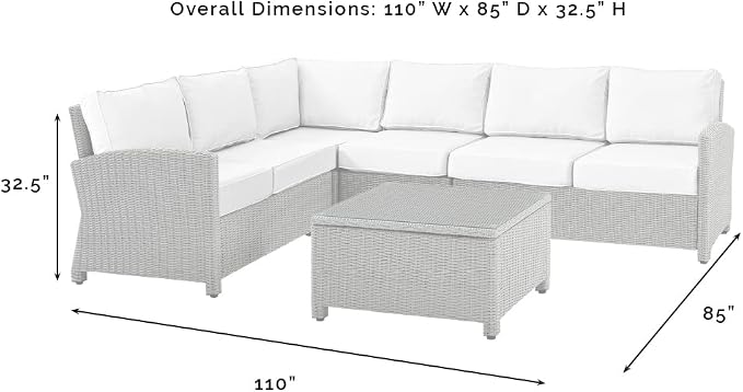 Crosley Furniture Bradenton 5-Piece Outdoor Sectional Sofa Wicker Conversation Patio Furniture Set for Deck, Brown with Sangria Cushions