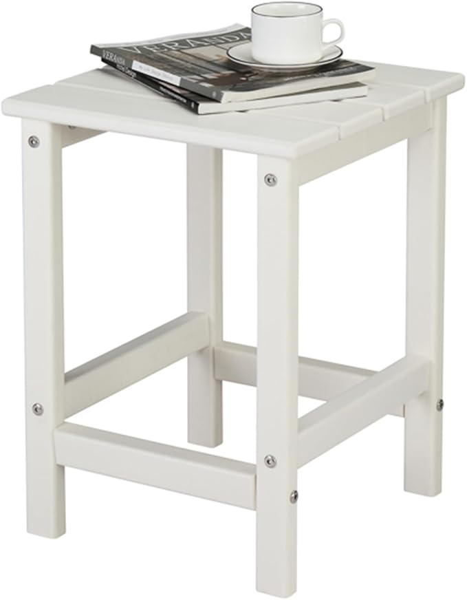 BOYANG 14x14x18.5in Square Side Table, Single Layer HDPE Outdoor Side Table, Composite Patio Side Table, Small Outdoor Coffee Table for Lawn, Garden, Pool, Balcony (White)