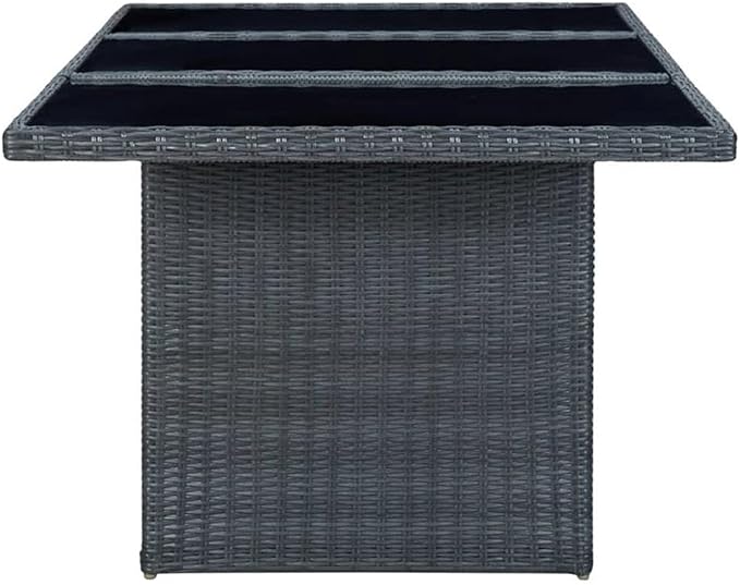 Afuera Living Outdoor Dining Set, Synthetic Poly Rattan, Dark Gray Finish, Powder-Coated Steel Frame, UV-Resistant, Rectangular Table with 8 Chairs, Weather-Resistant Patio Furniture for Gardens or