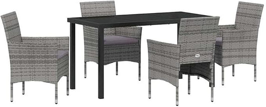 Afuera Living 5 Piece Poly Rattan Patio Dining Set, Gray Finish, Weather-Resistant Cushions, Powder-Coated Steel Frame, Tempered Glass Tabletop, Seating for 4, Modern Outdoor Furniture for Backyard