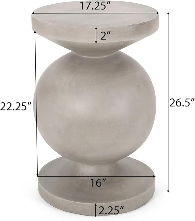 Outdoor Side Table 17.25" Geometric Shape Lightweight Concrete-Look Outdoor Indoor Accent Table Decorative Garden Stools, for Patio Porch Living Room, Grey