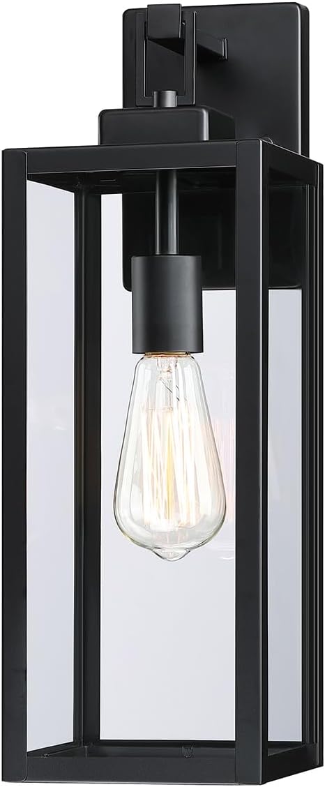2 Pack Large Outdoor Wall Sconce, 18 Inch Black Wall Lantern Large Size Porch Light for House Outside Wall Light Fixture for Garage, Patio Light with with Glass Shade, E26 Socket