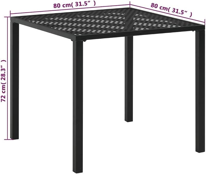 vidaXL Outdoor Table Black E-Coated and Powder-Coated Steel 31.5x31.5 in