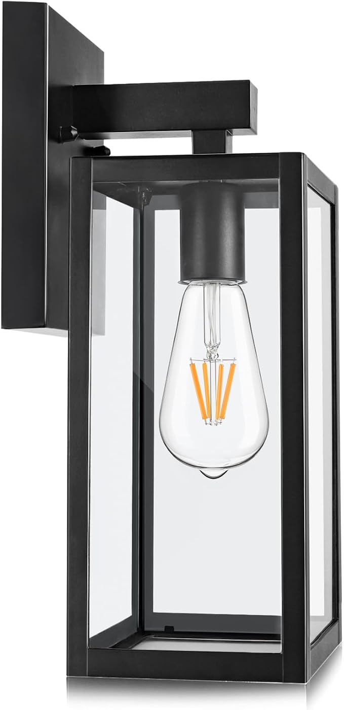 MAXvolador Outdoor Wall Lantern, Large Exterior Waterproof Wall Sconce Light Fixture, Black Anti-Rust Mount Lights Glass, E26 Porch Patio Lighting | Porch Wall Sconce Large Black, Anti-Rust, E26 Socket, Clear Glass, Outside Wall Mount Light, Front Door...