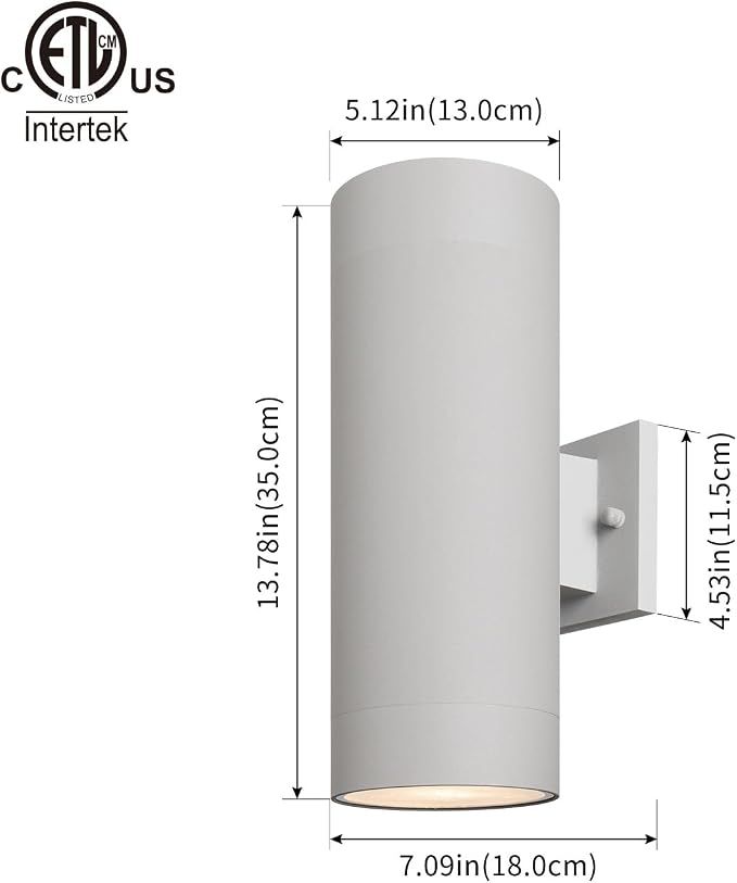 mirrea 12" Modern Outdoor Porch Light in 2 Lights, 2 Pack, Metallic Gray | Aluminum cylinder exterior fixtures, tempered glass cover, waterproof wall sconce & patio light for outdoor use.