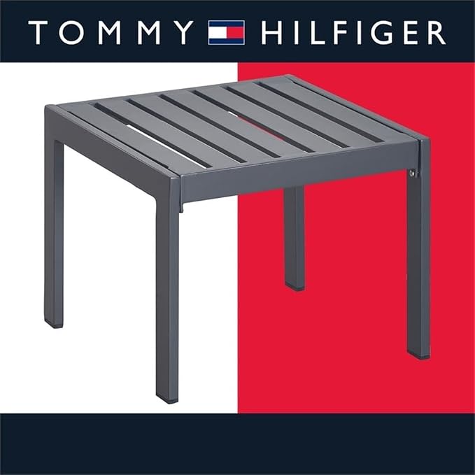 Pemberly Row Contemporary Outdoor Side Table, Gray Gunmetal Finish, Aluminum Frame, Slatted Weather-Resistant Top, Durable Design, Modern Industrial Patio Table for Outdoor Spaces