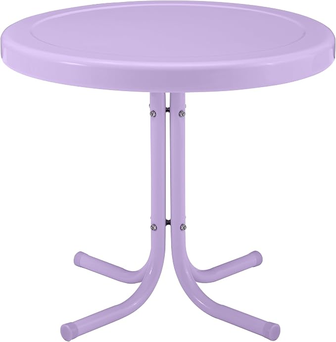 Crosley Furniture Griffith Weather Resistant Retro Metal Outdoor Side Table for Patio, Deck, Porch, Lavender Gloss