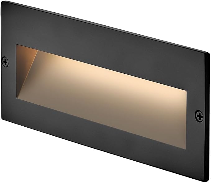Hinkley Taper 12V Integrated LED Horiz. Step Light, Matte Black Stainless | Recess Mount, Deck Light, Low Voltage, Landscape, Etched Glass, ADA, Outdoor, Aluminum, Wiring Kit Included, Easy Install