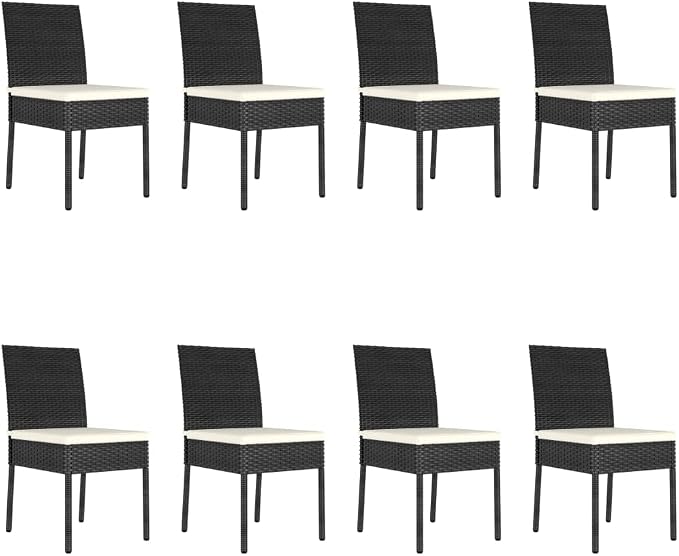 9 Piece Poly Rattan Patio Dining Set Black | Steel Frame, Weather Resistant, Removable Seat Cushions, Lightweight for Outdoor Use