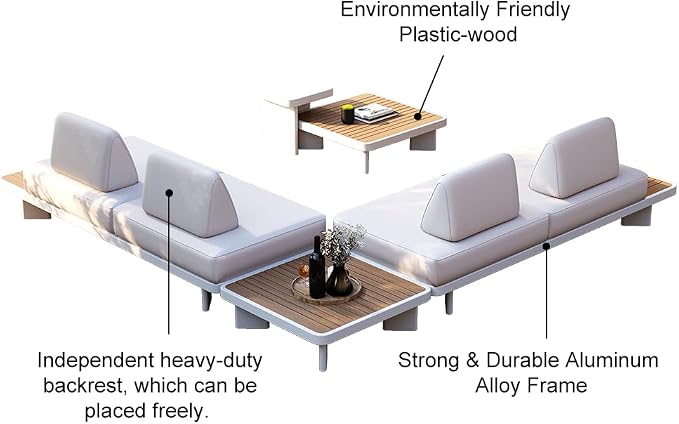 homary Modular Patio Sofa Set — Weather-Resistant Outdoor Conversation Set with Cushions, Configurable Design for Decks, Gardens, and Poolside, White, Without Umbrella