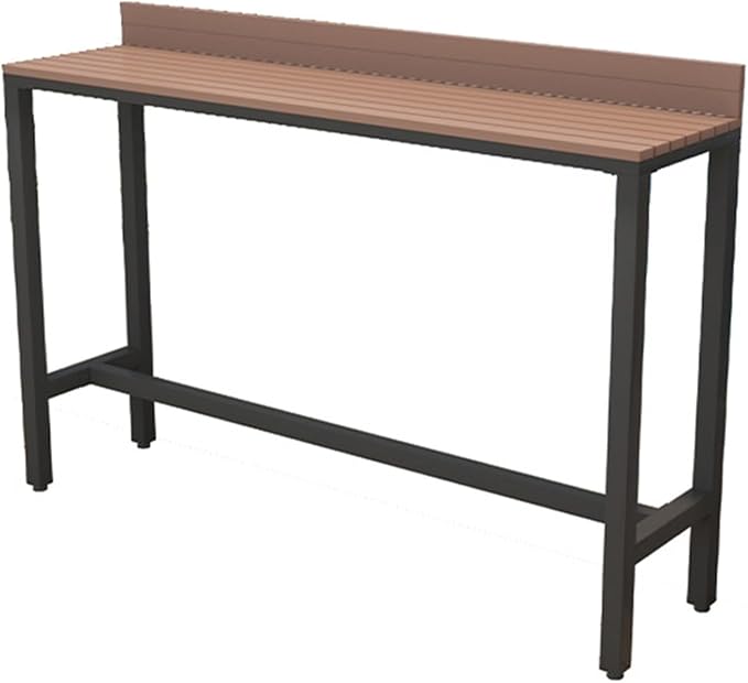 Outdoor Bar Table, Patio Pub Height Table with Anti-Fall Baffle, All-Weather Bar Height Counter Table, Narrow Dining Table for Hot Tub, Garden & Backyard(Color:Black+Wood,Size:L-47.2in)