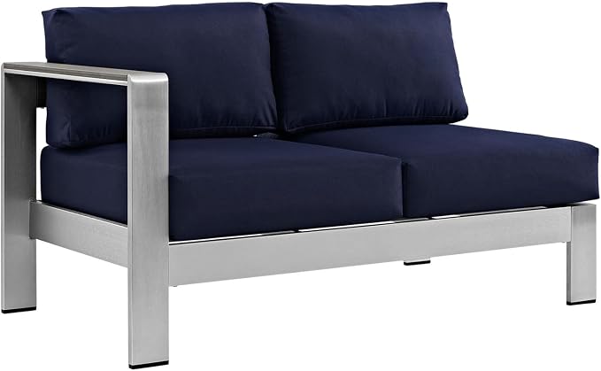 Modway Shore 5-Piece Aluminum Outdoor Patio Sectional Sofa Set in Silver Navy