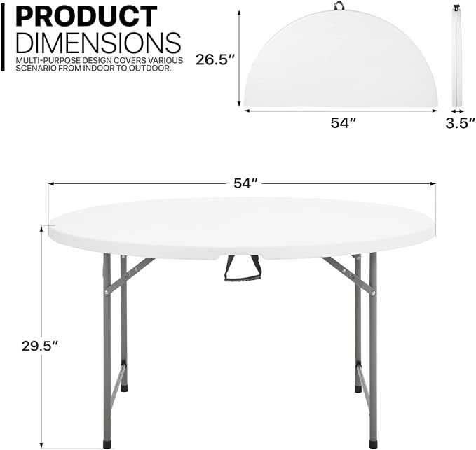 Magshion Portable Table Chair Set, 4.5Ft Heavy Duty Fold in Half Table Desk and 10pcs Black Stackable Folding Plastic Chairs, 650 LB Weight Capacity for Wedding Party Outdoor