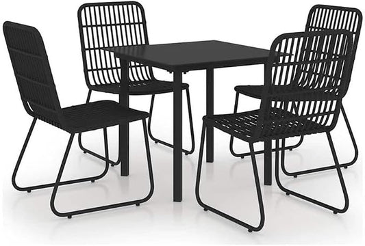 Afuera Living 5-Piece Patio Dining Set, Poly Rattan, Powder-Coated Steel & Glass, Black Finish, Square Table & Comfortable Chairs, Modern Outdoor Furniture for Garden, Terrace, or Balcony Use