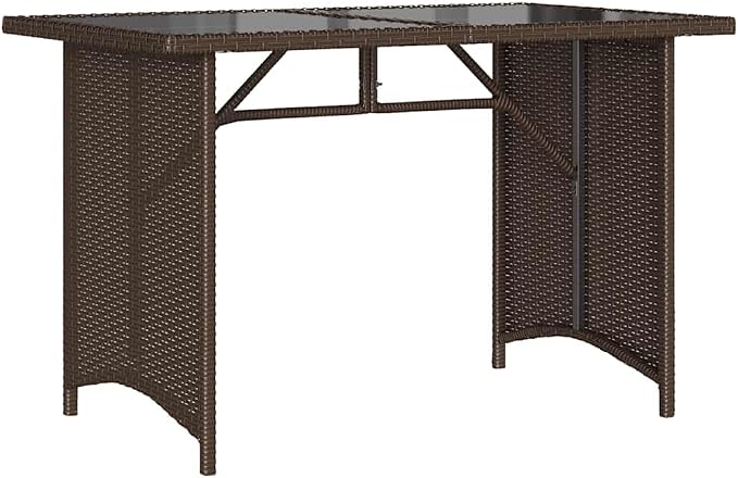 Powder Coated Steel Frame Modern Patio Table for Balcony Dining with Weather Resistant Poly Rattan and Outdoor Dining Table with Tempered Glass Top