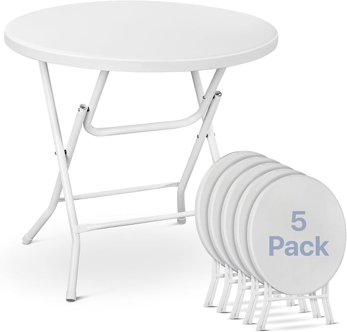 Magshion 31" Round Folding Table White Foldable Plastic Card Outdoor Utility Tables for Picnic Party Dining, 5 Pack