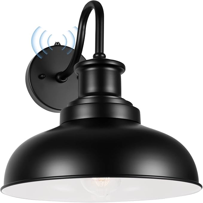 Dusk to Dawn Outdoor Barn Light Outdoor Wall Sconce Farmhouse Exterior Wall Mount Light Vintage Outside Wall Lighting Fixture Industrial Black White Lantern for Porch Garage Patio,1 Pack