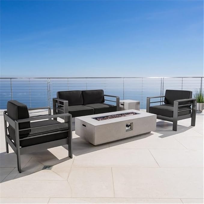 GDFStudio Noble House Cape Coral 5 Piece Outdoor Aluminum Conversation Set in Gray
