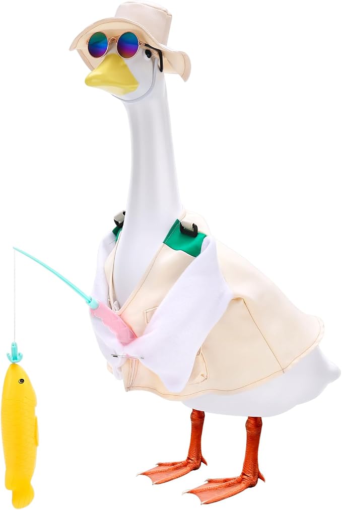 Porch Goose Outfit Summer Hawaiian Fishing Porch Goose Outfit Clothes Costume for 23 In Statue Garden Yard Decor