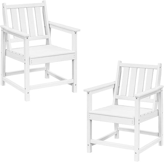 Outdoor Patio Chairs Set of 2, All-Weather Outdoor Patio Dining Chair with Backrest and Armrest, 300 lbs Support HDPE Furniture Garden Chairs for Backyard, Deck, White
