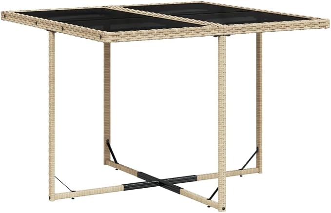 9-Piece Outdoor Patio Furniture Set with Tempered Glass Table & Foldable Chairs, Beige Poly Rattan Dining Set for Garden Backyard Balcony, Weather-Resistant PE Wicker with Cream Cushions