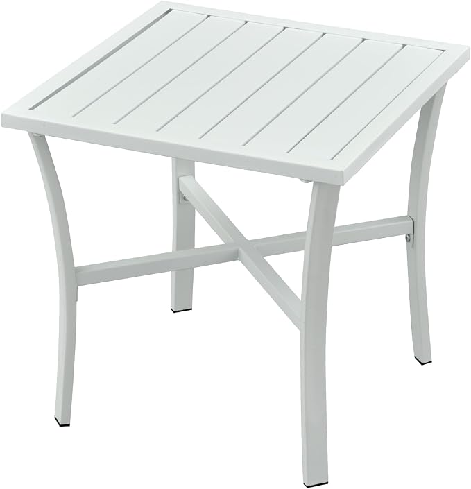 Outdoor Steel Side Table End Table for Patio, Backyard, Pool, Indoor Companion, Easy Maintenance and Weather Resistant, White