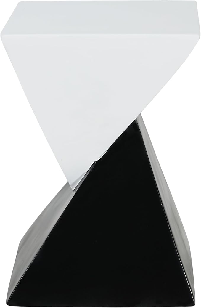 Merax Modern Concrete Side Table with Hourglass Design - Hand-Painted Wood Finish Accenttable for Indoor/Outdoor, White&Black
