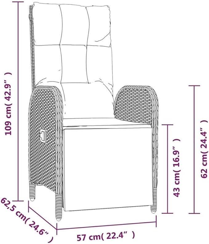 BOWERY HILL 5-Piece Patio Dining Set, Black and Gray, Powder-Coated Steel Frame, PE Rattan with Cushions, Reclining Chairs, Weatherproof Outdoor Furniture for Garden, Terrace or Patio Dining