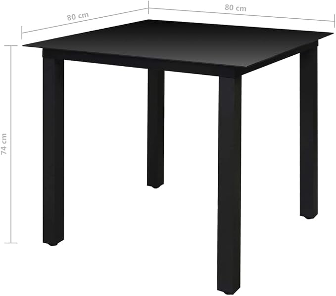 5 Piece Patio Dining Set with Glass Top Table and 4 Folding Textilene Chairs, Powder Coated Aluminum Frame Black