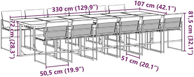 13 Piece Patio Dining Set with Cushions, Space-Saving Cube Outdoor Furniture Table and Chairs, Black Textilene Garden Dining Furniture for Backyard