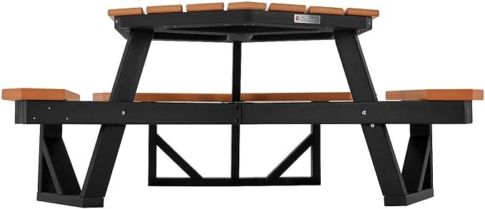 Global Industrial Outdoor 46" Hexagonal ADA Accessible Picnic Table with 3 Attached Benches, Recycled Plastic Construction, 1600 Lbs Weight Capacity, Cedar