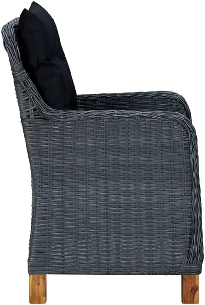 Afuera Living 7-Piece Round Outdoor Dining Set, Dark Gray PE Rattan and Solid Acacia Wood, Weather-Resistant, Removable Cushions, Modern Patio Furniture for Garden, Terrace or Balcony Seating