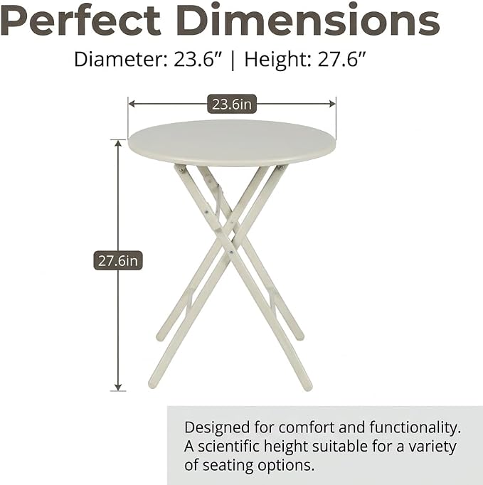 Round Foldable Table,Outdoor Patio Table with Stainless Steel Frame for Balcony, Garden, Patio and Indoor Use (Off-White)