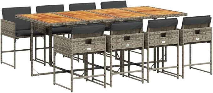 9 pcs Set Patio Dining Set & Garden Dining Set Gray PE Rattan Outdoor Dining Set Balcony Furniture for Backyard Front Porch Lawn 86.6 x 41.7 x 28.7 in