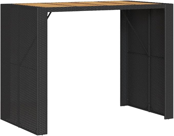 Black Rectangular Garden Bar Table Outdoor Patio Furniture with Synthetic Poly Rattan Top and Steel Frame for Terrace Garden Seating 4 Persons