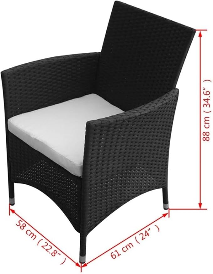 Afuera Living Contemporary 5-Piece Steel Patio Dining Set, Black PE Rattan and Glass Finish, Includes 1 Square Table and 4 Chairs with Cushions, Weather-Resistant Outdoor Garden or Balcony Furniture