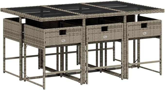 7 pcs Set Garden Dining Set & Patio Dining Set Gray PE Rattan Outdoor Furniture Bistro Set for Backyard Front Porch Lawn 65 x 41.7 x 28.7 in