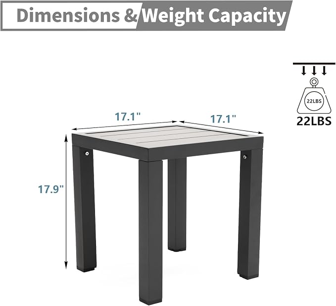 Outdoor Side Table for Patio End Tables for Outside Aluminum Square End Tables Small Patio Coffee Bistro Table,Dark Grey