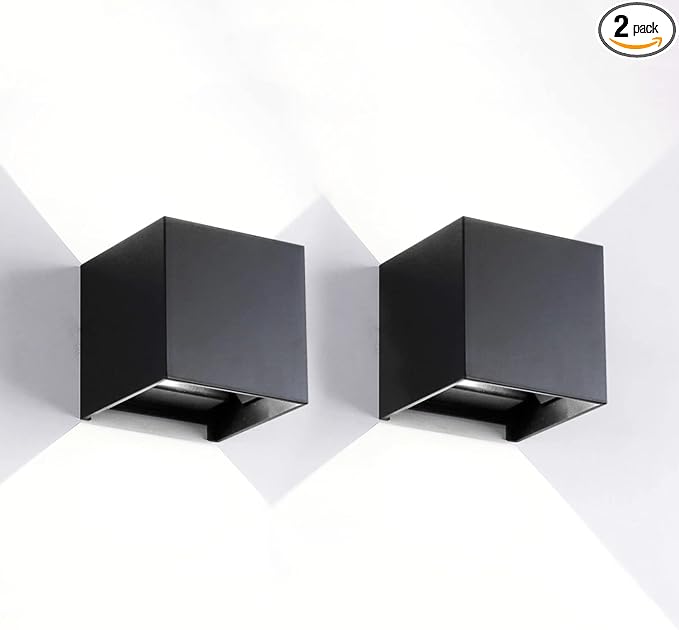 Mille Lucciole 2 Pack LED 20W Outdoor Sconce Wall Lights Interior/Exterior Up and Down Lights IP65 Waterproof Sconce Outdoor Lighting Fixtures Square Aluminum Wall Mount Light Black 6500K Cold Lights