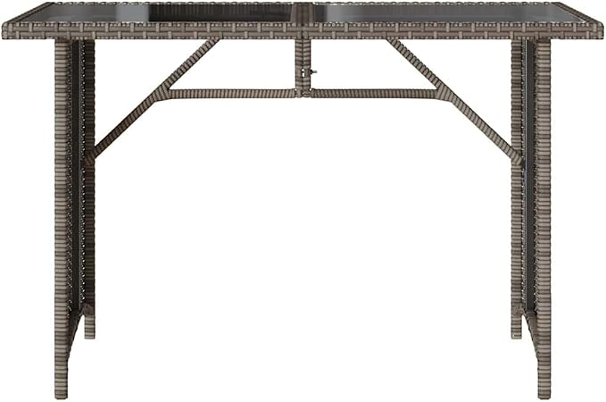 Garden Table 43.3x26.8 Inch, Grey PE Rattan Outdoor Table with Tempered Glass Top, Powder Coated Steel Frame for Patio Balcony Dining