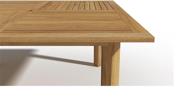 Pemberly Row Traditional Teak Outdoor Dining Table, 62 x 62 x 29.5 in, Natural Finish, Premium Teak Wood, Slated Top with Umbrella Hole, Weather-Resistant Patio Furniture for Large Outdoor Spaces