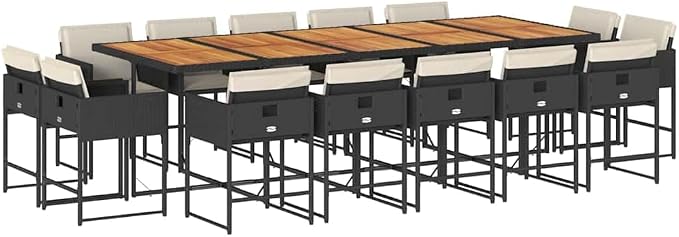 15 Piece Patio Dining Set with Cushions, Foldable Poly Rattan Garden Furniture Table and 14 Chairs, Space-Saving Cube Design for Backyard Deck