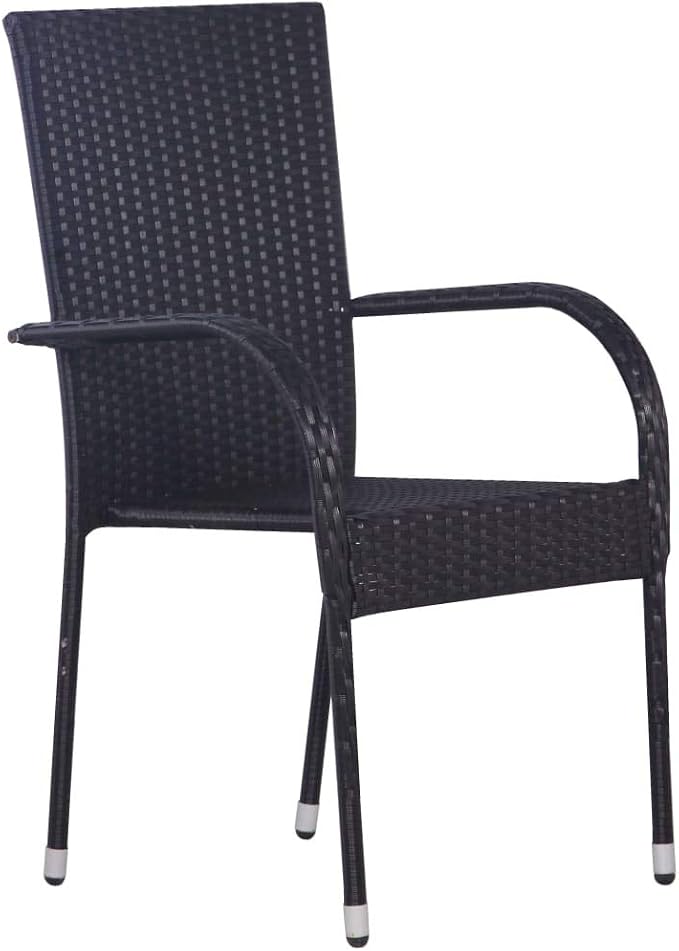 3 Piece Patio Dining Set Black Outdoor Bistro Table and Chairs for Garden Balcony Porch Deck with Glass Top PE Rattan and Steel Frame