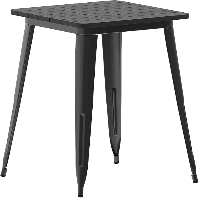 Flash Furniture Declan Commercial Outdoor Dining Table, All Weather Poly Resin Top with Steel Base, 23.75" Square, Black/Black