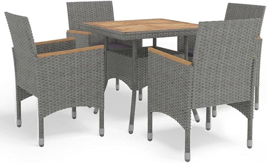 5-Piece Outdoor Dining Set in Grey and Brown with Plush Cushions and Sturdy Steel Frame for Patio Garden