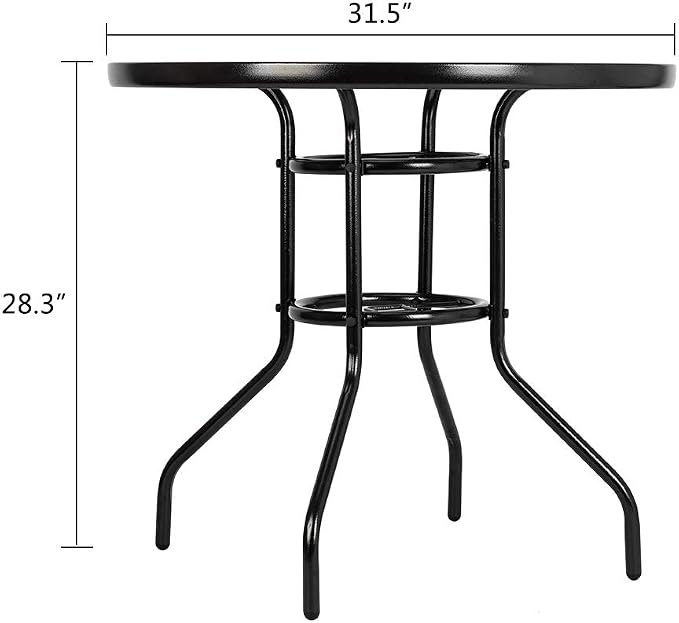 Outdoor Dining Table Round 31.5 Inch - Toughened Glass Top with Powder-Coated Steel Base - Garden Patio Table Water Ripple Design - All-Weather Yard Coffee Table for Indoor Outdoor Use