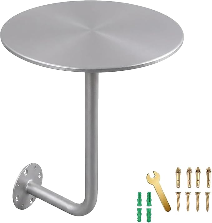 Wall Mounted Round Table, 12-20in Bar Table with L-Type Bracket, Floating Side Table for Indoor/Outdoor Use, 25kg Load Capacity