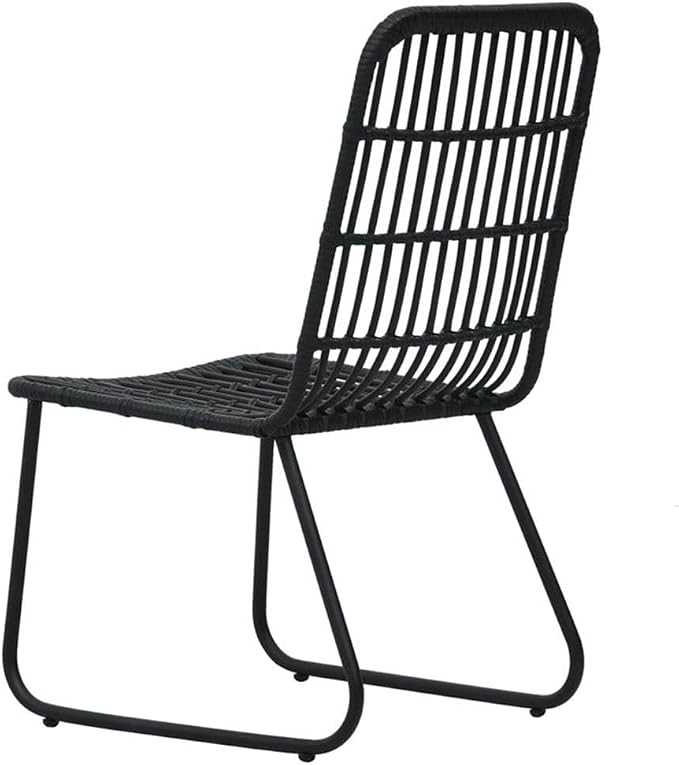 BOWERY HILL 5-Piece Outdoor Patio Dining Set, Poly Rattan in Black, Powder-Coated Steel Frame, Weatherproof, Stackable Chairs, Sleek Modern Design, Space-Saving, Comfortably Seats 4, 59.1 in Table